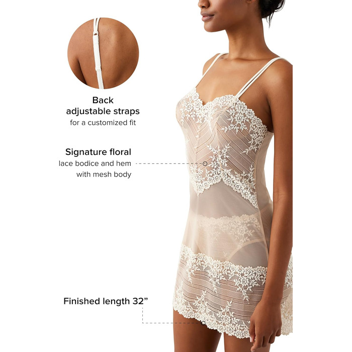 Нічна сорочка-сукня Wacoal Embrace з мереживом, 46 розмір, білий колір