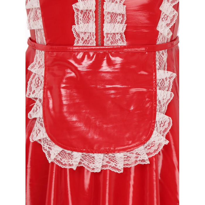 Костюм горничної FEESHOW з вологого блиску, сукня та фартух, французький костюм служниці, карнавальний костюм, костюм для вечірки (XXL, Червоний)