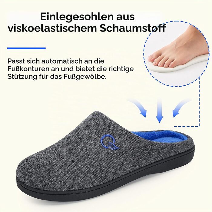 Зимові теплі капці Mishansha унісекс з ефектом пам'яті (Memory Foam) для дому та вулиці, сіро-блакитні, розмір 44/45 EU