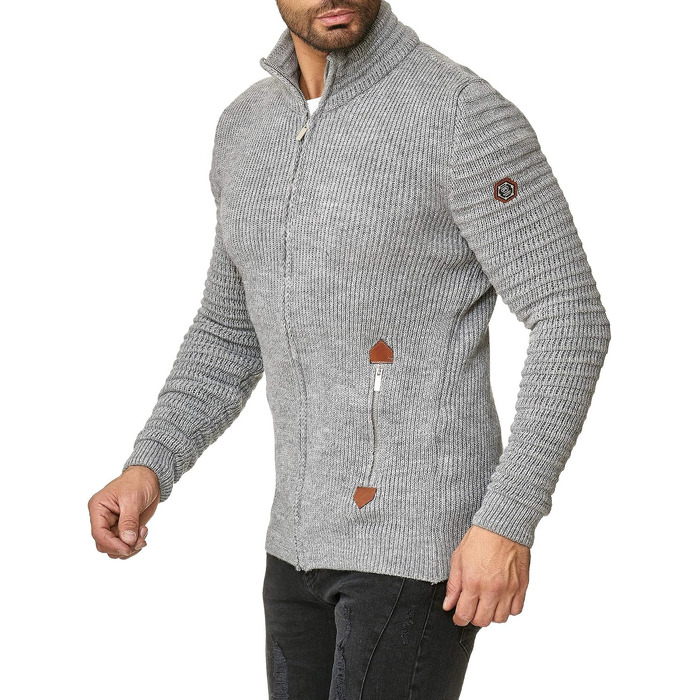 Чоловічий в’язаний кардиган Redbridge зі стійким коміром Basic Luxury, сірий, розмір XL
