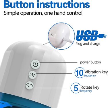 Мастурбатор для чоловіків Sexspielzeug з 10 режимами вібрації, 5 режимами обертання, силікон, автоматичний, ручний, 3D великий канал для частинок, еротичний