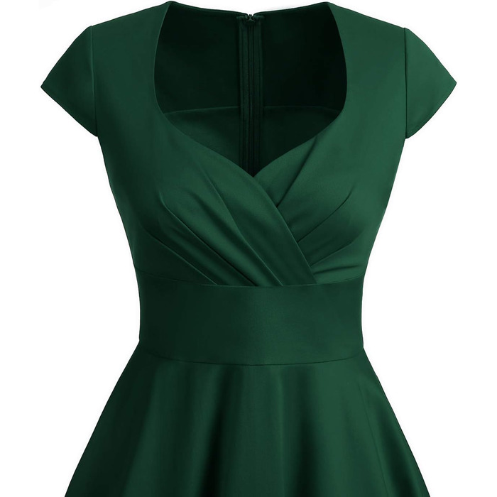 Сукня в стилі 1950-х, ретро-коктейльна, рокабілі, Bbonlinedress, темно-зелена, V-подібний виріз, спідниця-сонце, вечірня, для вечірок