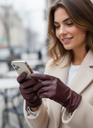 Жіночі шкіряні рукавички зимові Touchscreen, класичні утеплені (розмір S 6.5, колір винний)