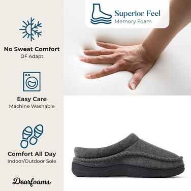 Чоловічі домашні капці Dearfoams Thompson Clog з ефектом пам'яті (Memory Foam), сіра вовна, розмір 42/43 EU