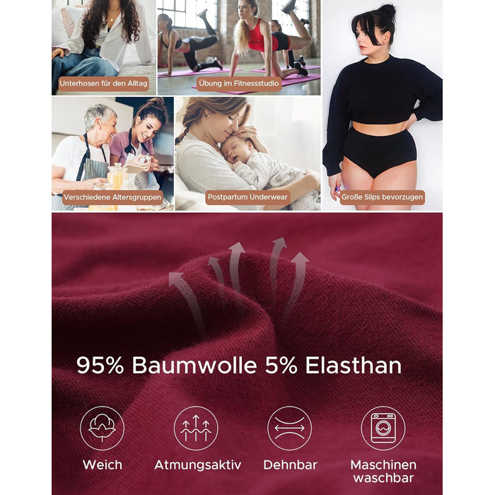 Труси жіночі бавовняні з еластичною стрічкою Innrsy, висока талія, м'які, 5 шт. в упаковці, XS, для зими