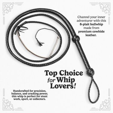 Бич у стилі Індіани Джонса, справжня шкіра, чорний, 0,9 м, 1,2 м, 1,8 м та 2,4 м – для кінного спорту