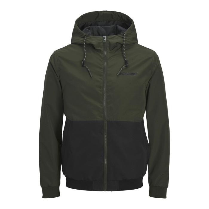 Чоловіча куртка-бомбер JACK & JONES Jjerush Hood Noos з капюшоном, чорно-біла (XXL)