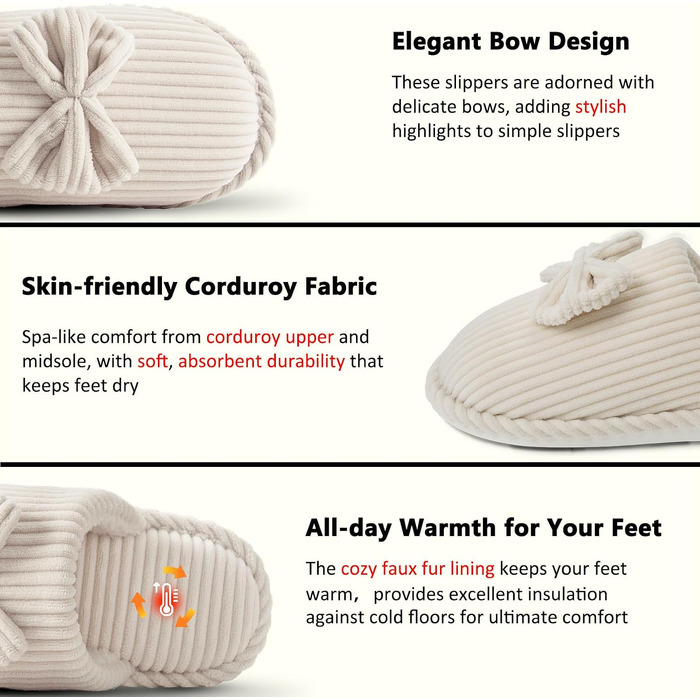 Жіночі зимові капці Coswind з ефектом пам'яті Memory Foam, плюшева підкладка та вельветовий верх, колір бежевий, розмір 38.5/40 EU
