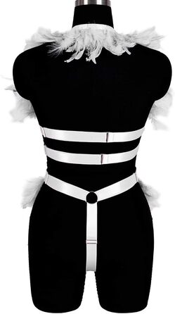 Жіночий корсет з пір'ям BBOHSS – набір аксесуарів для тіла, готичний стиль, Burning Man, білий (30)