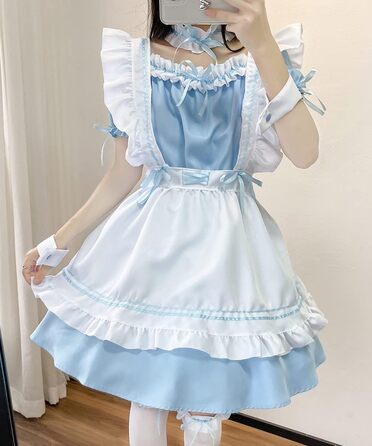 Костюм горничної в стилі аніме: костюм горничної, косплей, костюм на Хелловін, блакитний колір, розмір L