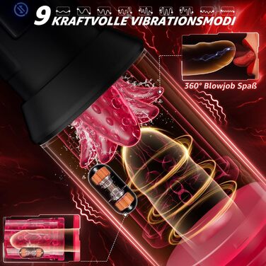 Електричний мастурбатор 4-в-1 для чоловіків з 9 режимами вібрації та телескопічною функцією, іграшка для сексу з імітацією ротової порожнини