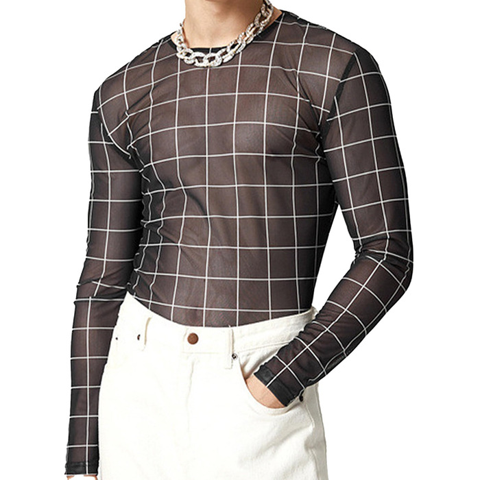 Чоловіча сітчаста футболка AIEOE з блискітками, прозора сорочка-сітка, футболка з коротким/довгим рукавом для клубів, літня сітчаста кофта, розмір M