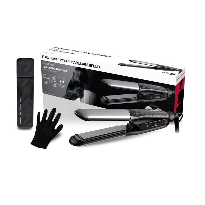 Випрямляч для волосся Rowenta Thermoglide SF5120 з керамічним покриттям, регулюванням температури та обертовим шнуром, чорно-сріблястий
