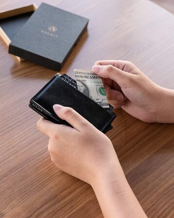 Шкіряний чоловічий картхолдер VULKIT з RFID захистом, компактний портмонея для 5-7 карт та купюр, коричневий (Crazy Horse Schwarz)