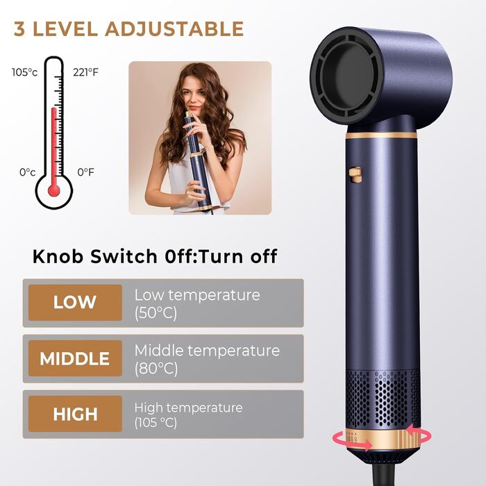 Мультистайлер для волосся 5 в 1 UKLISS Airstyler: фен, вирівнювач, гофре та круглі щітки для укладки, чорний з синім