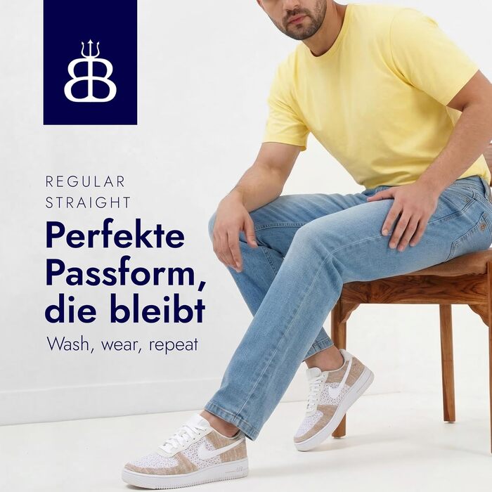 Чоловічі джинси BARBONS Regular-Fit Stretch — класичні прямі штани преміум-якості для бізнесу та дозвілля, світло-блакитні (38W / 30L)