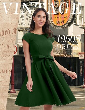 Сукня Dressystar вінтажна 50-х років з короткими рукавами в горошок, темно-зелена, розмір L