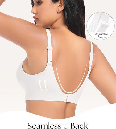 Натлоен ПУХ Up BH: Безкаркашний бюстгальтер для жінок з м'якою підтримкою, подвійний шар чашки, V-подібний виріз, надійний бюстгальтер (Білий, XXL)