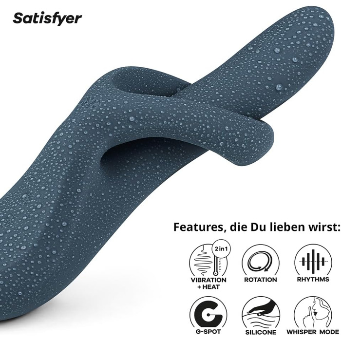Satisfyer Heat Flex 4: вібратор-зайчик з підігрівом, 23 см, сірий | Зігріваючий, обертаючий, водонепроникний | USB, силікон