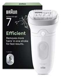 Епілятор Braun Silk-épil 7 7-011 для жінок, водонепроникний Wet&Dry, з широкою насадкою та леді-шавером, білий/сріблястий + 2 аксесуари