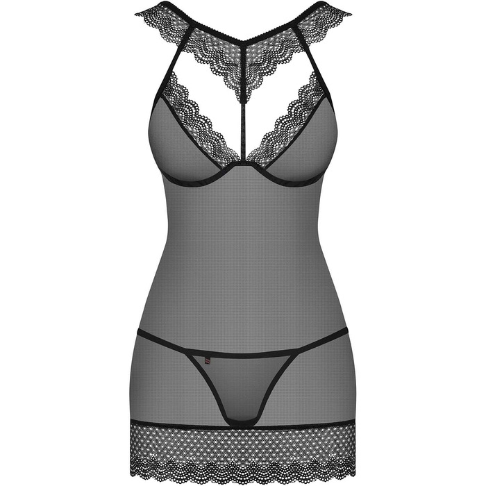 Сексуальний жіночий комплект спідньої білизни з мереживом: babydoll та танга, подарункова коробка (S-M, чорний мереживний комірець)