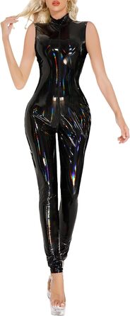 Комбінезон Adigau з ефектом вологого блиску з PU шкіри, латексний костюм, сексуальний образ, з блискавкою спереду, для вечірок та свят