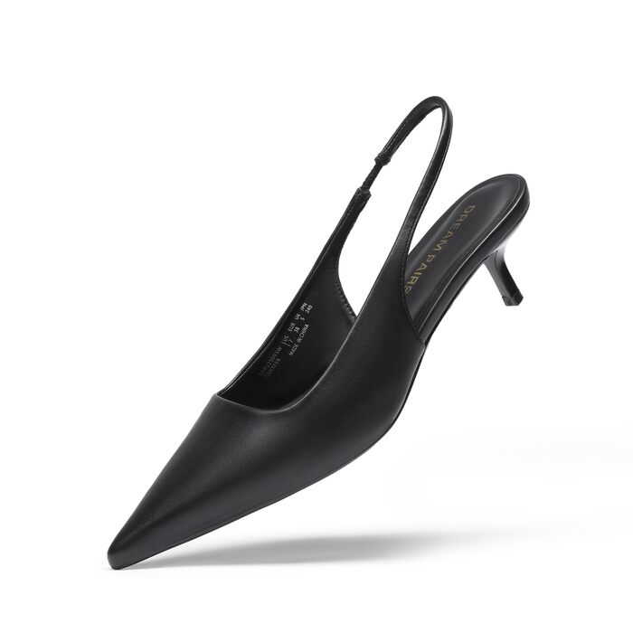 Жіночі туфлі-човники Dream Pairs на низьких підборах (kitten heels) з відкритою п'ятою, чорні, екошкіра, розмір 39 EU