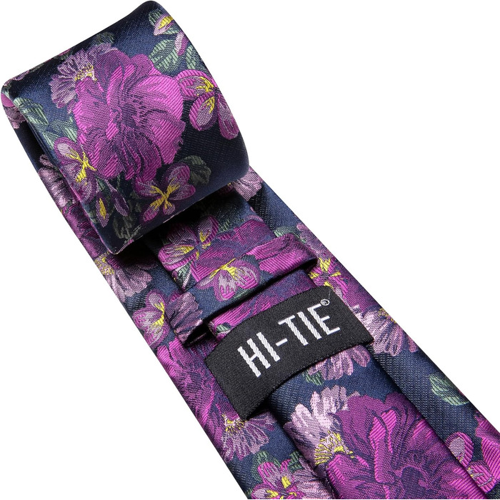 Чоловічий набір Hi-Tie: краватка, нагрудна хустка та запонки (фіолетовий / чорний) для весілля та бізнесу