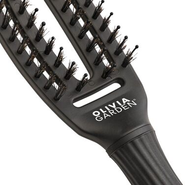 Щітка для волосся Olivia Garden Fingerbrush Care Iconic, розплутуюча з щетиною з натурального кабана та нейлону для блиску та гладкості, чорна, Small