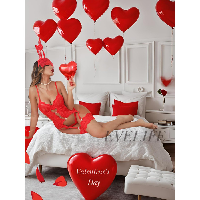 Даен Дессо Сета Сексі Кружево Бабідол Комплект Сексуальної Білизни 3-частинний: Боді, бюстгальтер з кісточками та трусики, смугастий пояс на стегнах, без панчіх, S-XXL (Червоний, XXL)