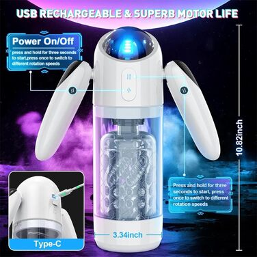 Електричний мастурбатор з ручкою для чоловіків – автоматичний стимулятор пеніса, секс-іграшка для соло, телескопічний, з ротацією та функцією всмоктування