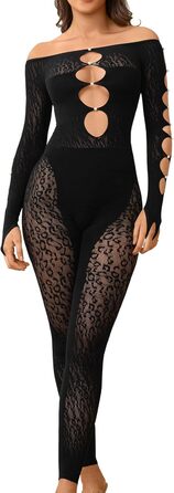 Жіночий комбінезон MD FootThera з довгими рукавами, обтислий, мереживний, прозорий, чорний