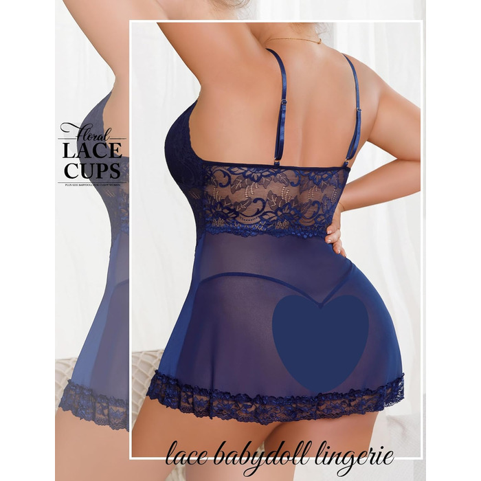 Babydoll з мереживом Alrovetoney для жінок великих розмірів (3XL, блакитний) - Нічна сорочка, Chemise, Neckholder