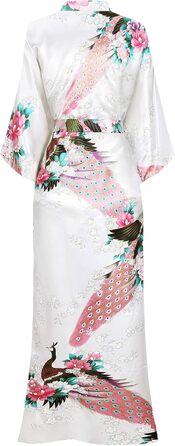 Халат жіночий довгий шовковий атласний, Kimono з принтом павича, BABEYOND