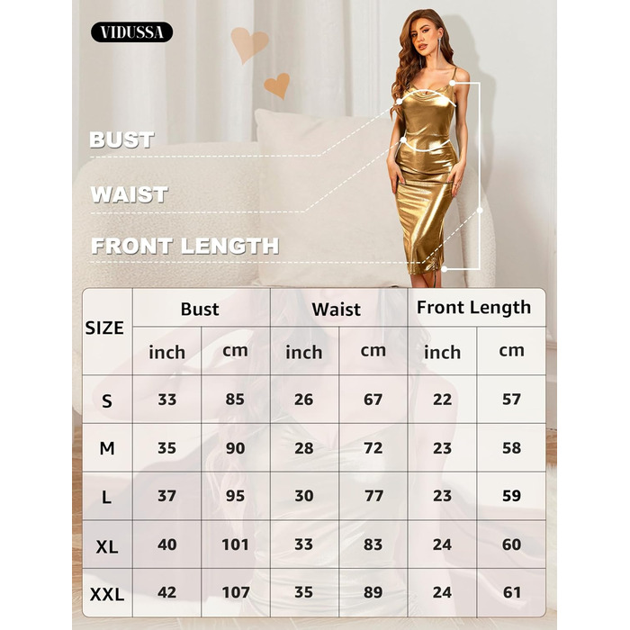 Сукня вечірня VIDUSSA Glitzer - сексуальна облягаюча сукня на тонких бретелях, коктейльна та святкова для вечірок та клубів (S, золотий)