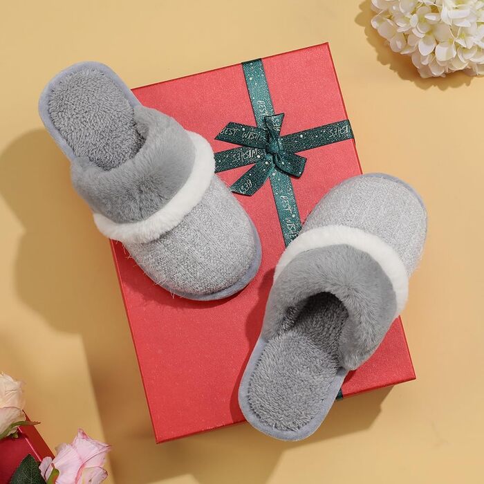 Зимові домашні капці GOEWY для жінок та чоловіків з ефектом пам'яті (Memory Foam), теплі та протиковзкі тапочки-шлепанці, світло-сірі, розмір 40/41 EU