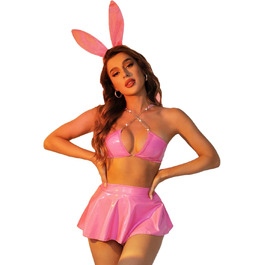 Костюм Зайчика для Дівчат JasmyGirls: Сексуальний Костюм Зайчика, Косплей, Латексний Бійкині, Рожевий, X-Small - Medium