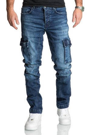 Чоловічі джинси-карго REPUBLIX Regular Slim Denim з ефектом Destroyed, темно-сині, модель R7977
