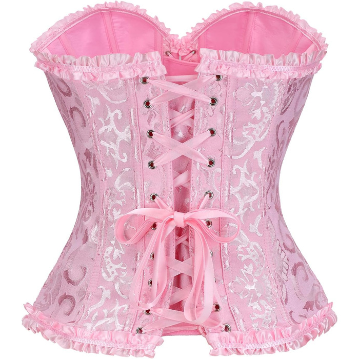 TRIWORKS Корсетний топ для жінок: корсет, бюстгальтер, корсетне боді з шнурівкою, сатин, мереживо, боді, для карнавалу та Різдва, S-X (Рожевий, XXL)