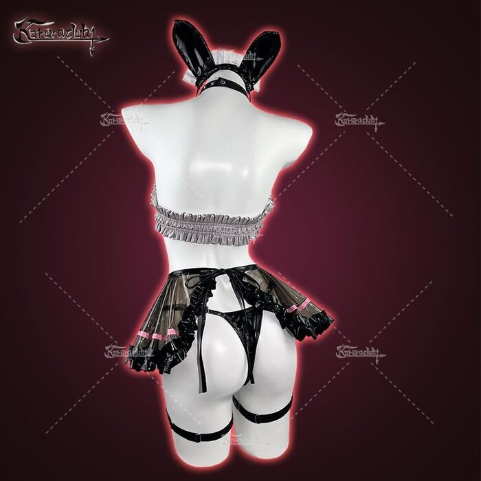 Костюм горничної KORURACLUB: чорний, преміум PU, косплей, жіноча білизна, зайчик