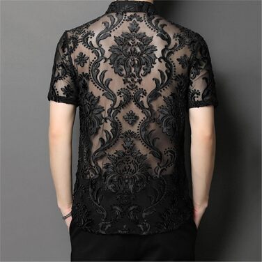 Чоловіча сорочка AWMew, мереживо, сітка, коротка, клубний стиль, чорна, розмір S