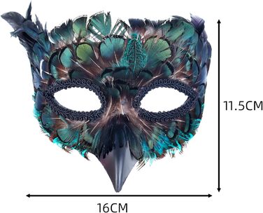 Венеціанська маска для жінок та чоловіків, маска для маскараду, маска з пір'ям, маска Равен для карнавалу, Фашинг, Хелловіну, косплею, аксесуари до костюма (зелена)