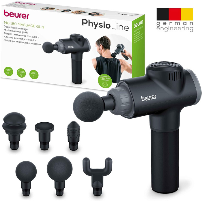 Перкусійний масажер Beurer MG 79 Massage Gun Sensitive: компактний масажний пістолет для чутливих зон, 3 насадки та 3 рівні інтенсивності
