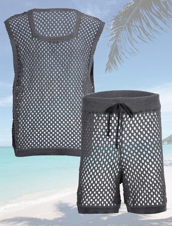 Костюм-сет чоловічий AIEOE з сітки (короткі шорти та сорочка), сірий, розмір 3XL