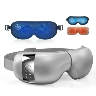 Масажер для очей HubiCare з функціями підігріву та охолодження, 3D-повітряним компресійним масажем, вібрацією та Bluetooth, сірий