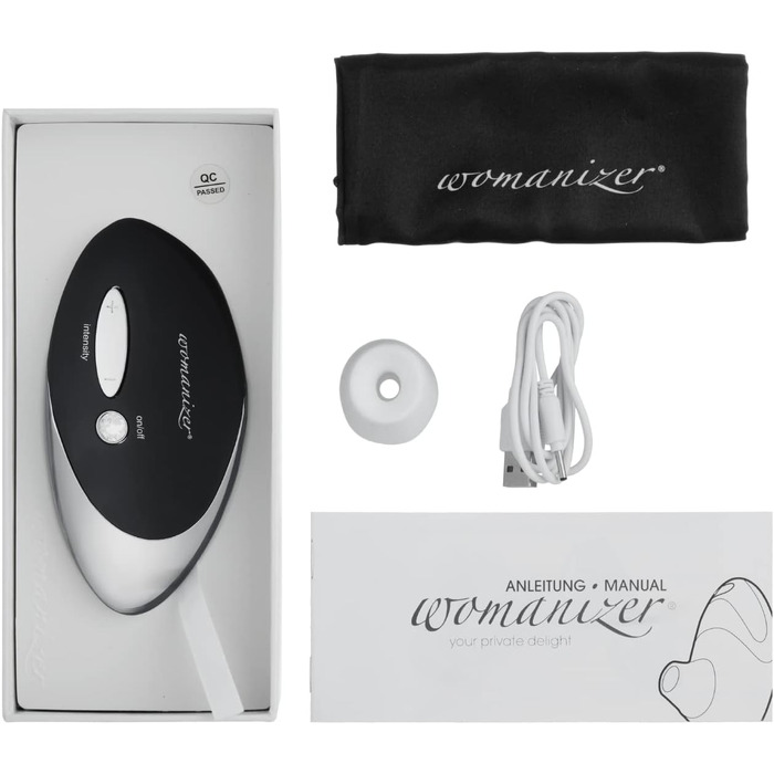 Womanizer PRO W500 - жіночий вібратор, стимулятор клітора, GOLD EDITION, чорний, хром