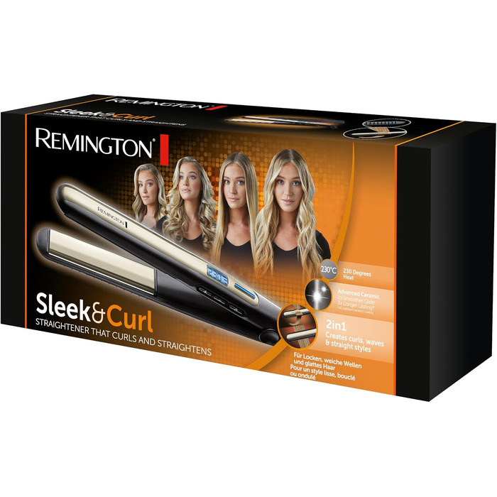 Випрямляч для волосся Remington Sleek & Curl S6500 з керамічним покриттям Ultra-Turmalin, LCD-дисплеєм, 150-230°C для випрямлення та створення локонів