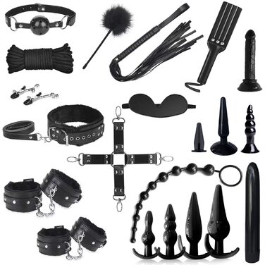Набір для БДСМ: 21 предмет, включаючи анальні іграшки, наручники, іграшки для стимуляції, для пар