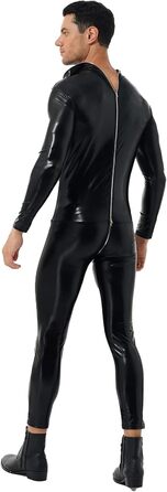 Чоловічий комбінезон з лакованої шкіри з довгим рукавом, чорний. Костюм-комбінезон Freebily для вечірок, клубів, еротичної білизни. Розмір XL