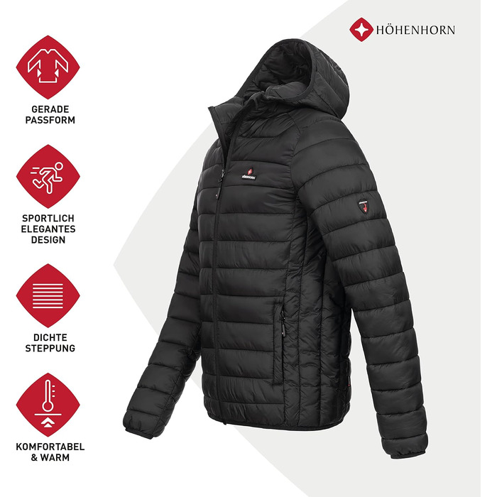 Чоловіча демісезонна стібана куртка Höhenhorn Balmhorn з капюшоном, Midnight Black, розмір XL